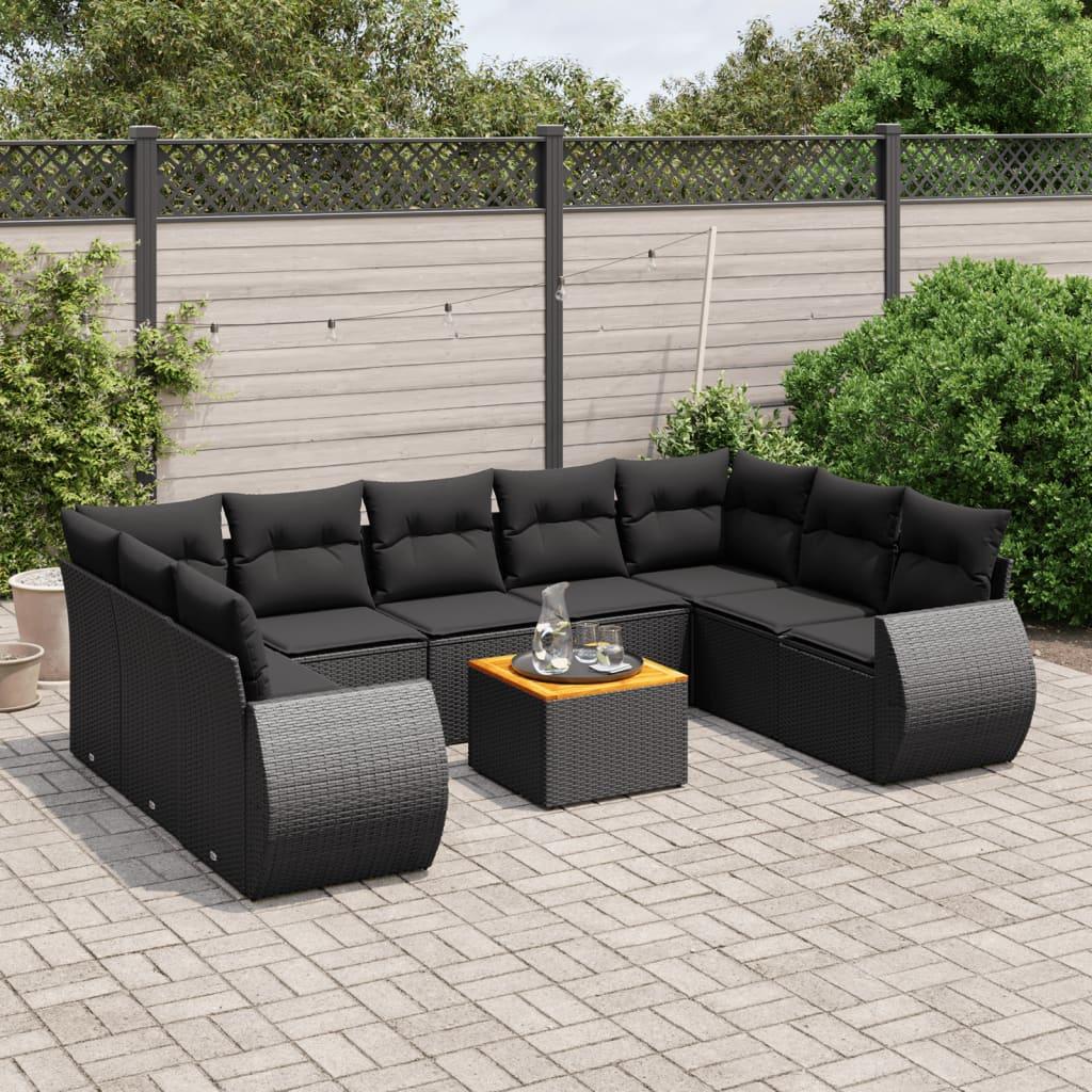 Sofasæt til haven 10 dele med hynder polyrattan sort