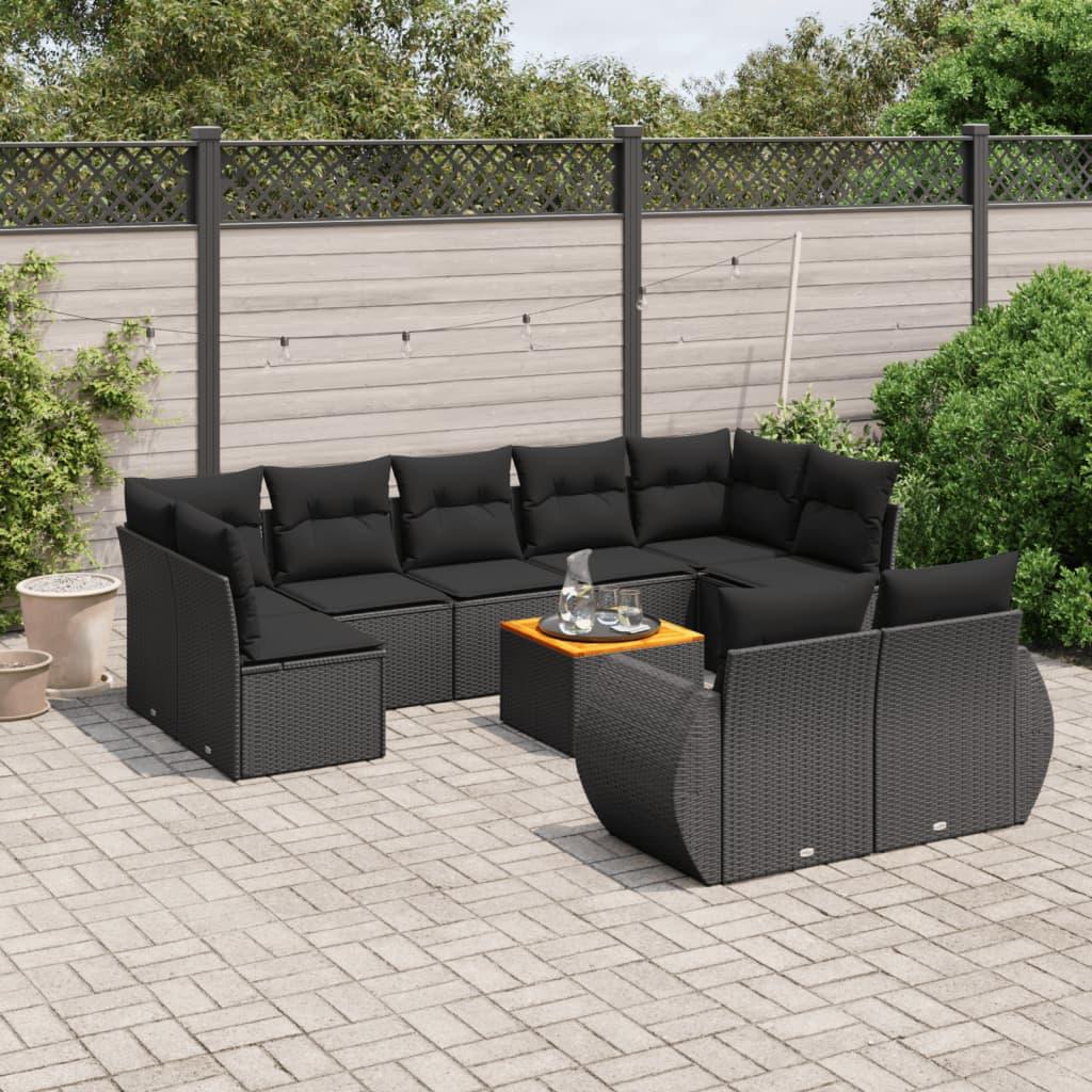 Sofasæt til haven 10 dele med hynder polyrattan sort