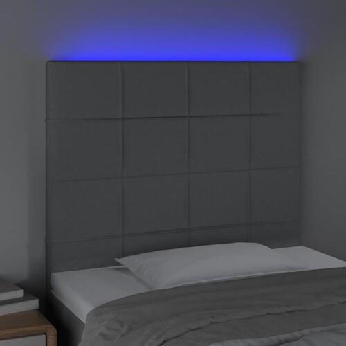 Sengegavl med LED-lys 90x5x118/128 cm stof lysegrå