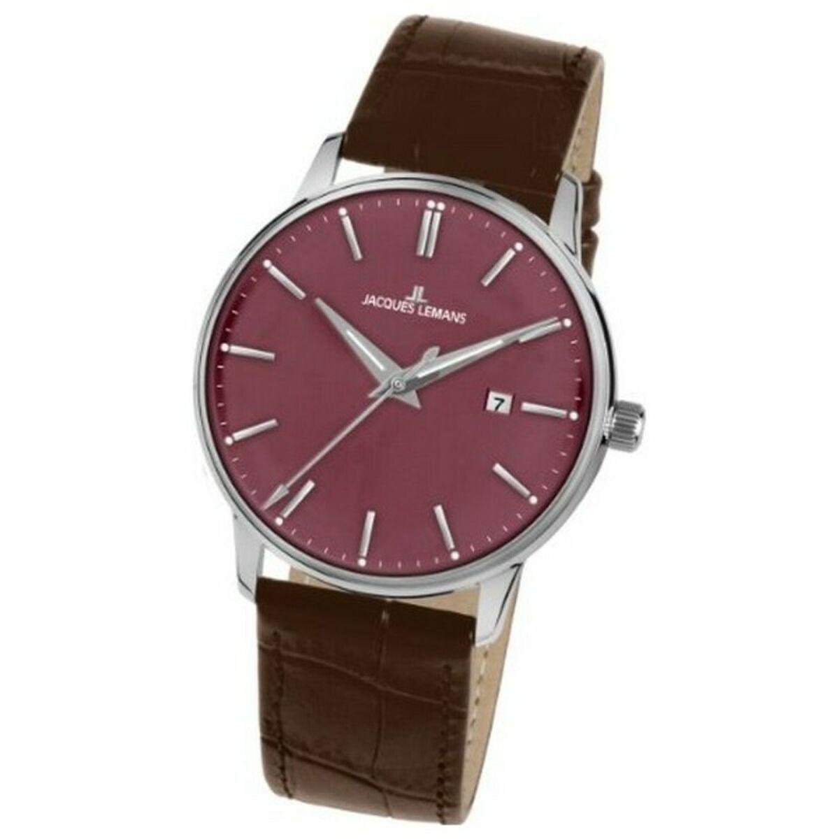 Herreur Jacques Lemans 1-213E - 42 mm, brun læderrem, lilla skive
