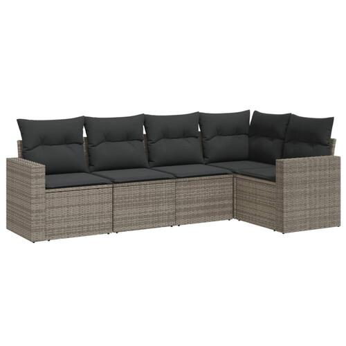 Sofasæt 5 dele med hynder polyrattan grå