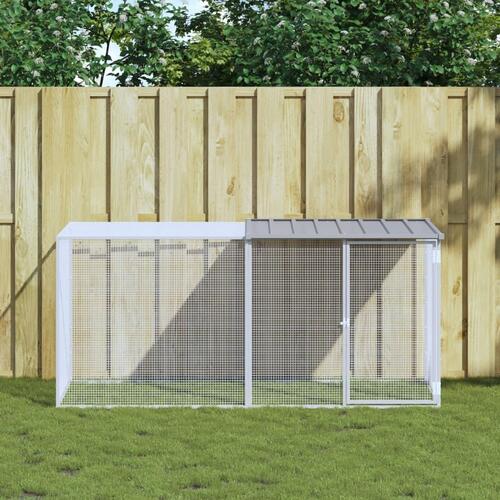 Hønsebur med tag 203x98x90 cm galvaniseret stål lysegrå