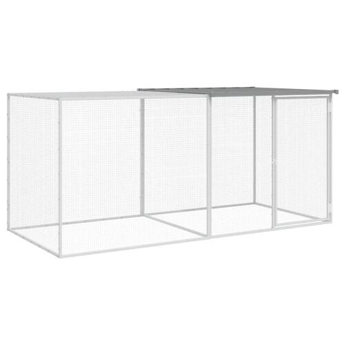 Hønsebur med tag 203x98x90 cm galvaniseret stål lysegrå