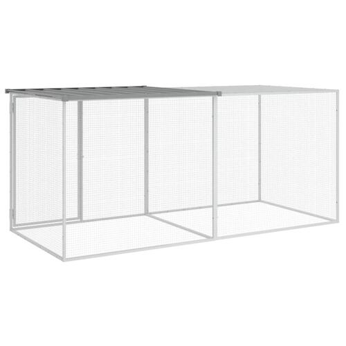 Hønsebur med tag 203x98x90 cm galvaniseret stål lysegrå