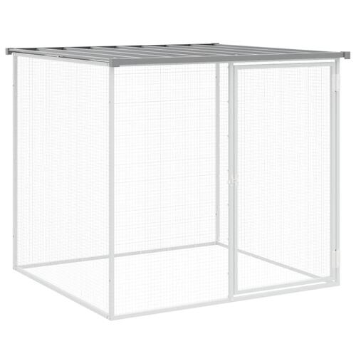 Hønsebur med tag 203x98x90 cm galvaniseret stål lysegrå