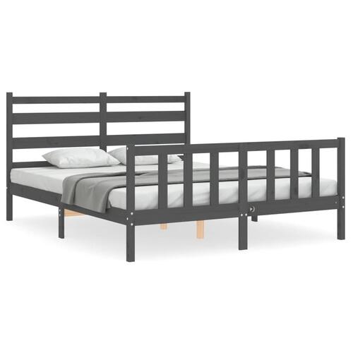 Sengeramme med sengegavl kingsize massivt træ grå