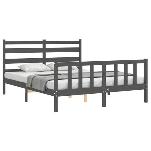 Sengeramme med sengegavl kingsize massivt træ grå