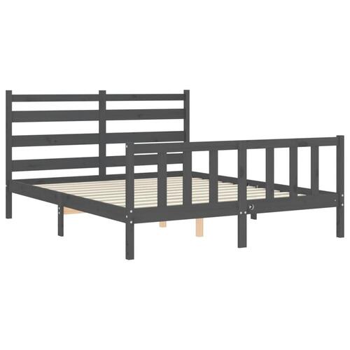 Sengeramme med sengegavl kingsize massivt træ grå