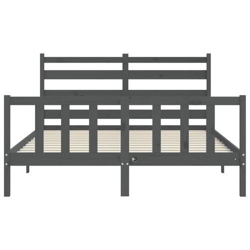 Sengeramme med sengegavl kingsize massivt træ grå