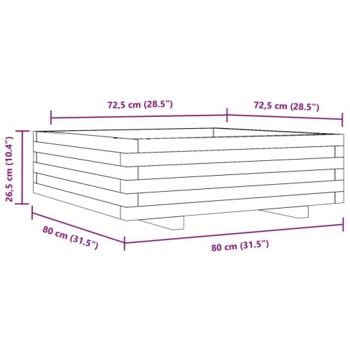 Plantekasse i massivt fyrretræ 80 x 80 x 26,5 cm - hvid