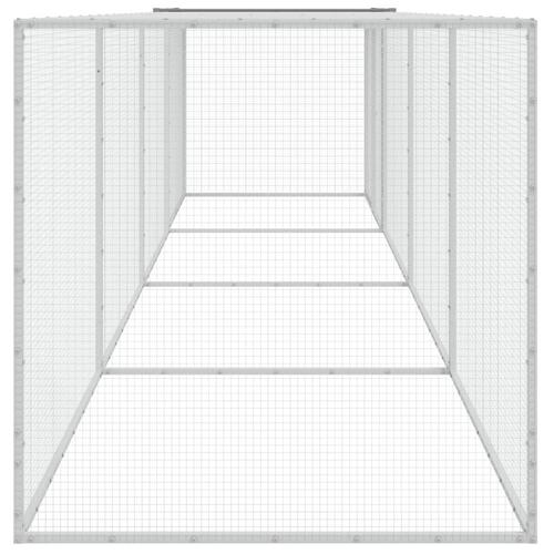 Hønsebur med tag 403x98x90 cm galvaniseret stål lysegrå