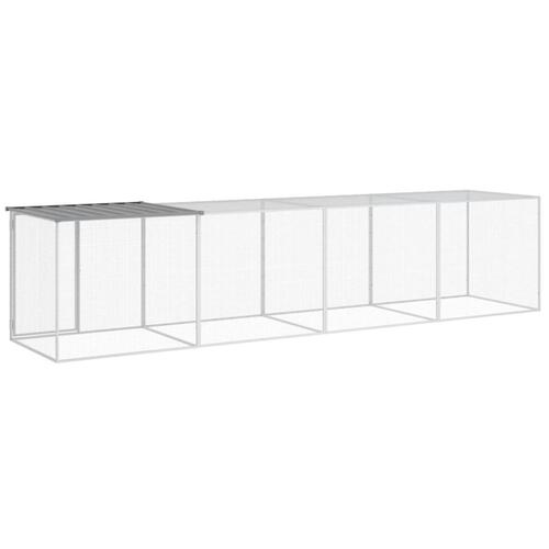 Hønsebur med tag 403x98x90 cm galvaniseret stål lysegrå