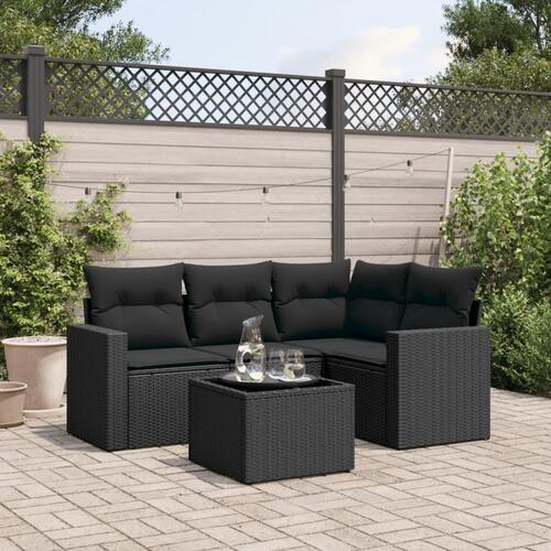 Sofasæt til haven 5 dele med hynder polyrattan sort