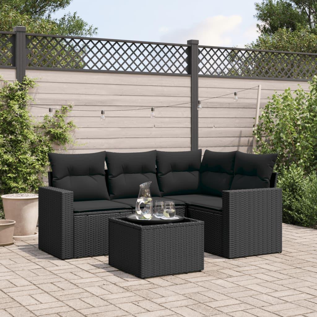 Sofasæt til haven 5 dele med hynder polyrattan sort