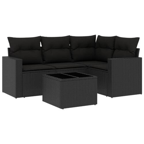 Sofasæt til haven 5 dele med hynder polyrattan sort