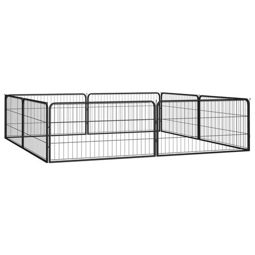 8-panels hundegård 100x50 cm pulverlakeret stål sort
