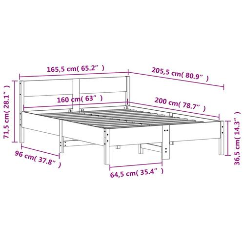 Sengeramme uden madras 160x200 cm massivt fyrretræ