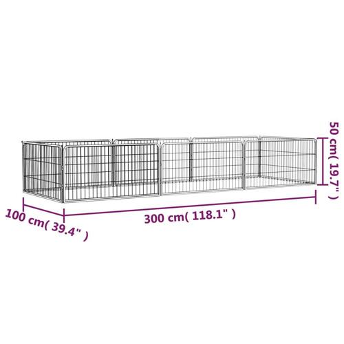 8-panels hundegård 100x50 cm pulverlakeret stål sort