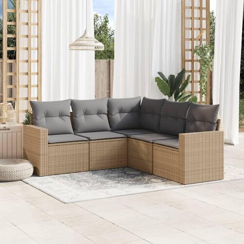 Sofasæt til haven 5 dele med hynder polyrattan beige