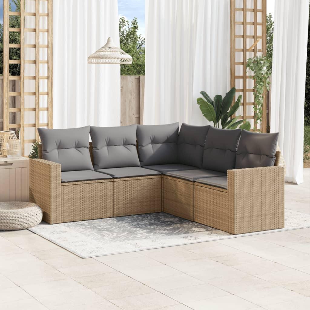 Sofasæt til haven 5 dele med hynder polyrattan beige