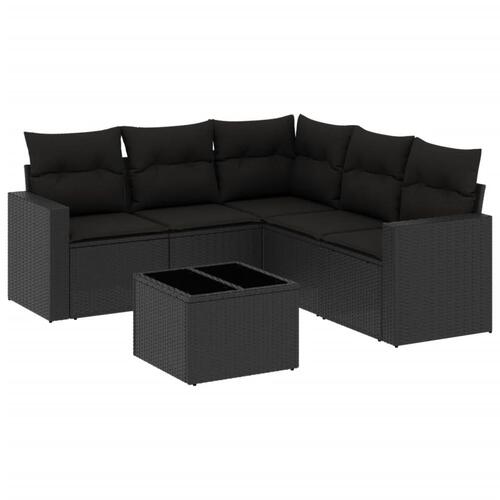 Sofasæt til haven 6 dele med hynder polyrattan sort