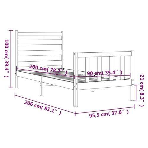 Sengeramme med sengegavl 90x200 cm massivt træ