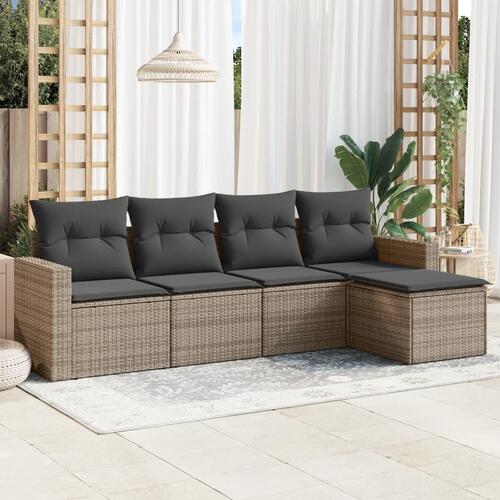 Sofasæt 5 dele med hynder polyrattan grå