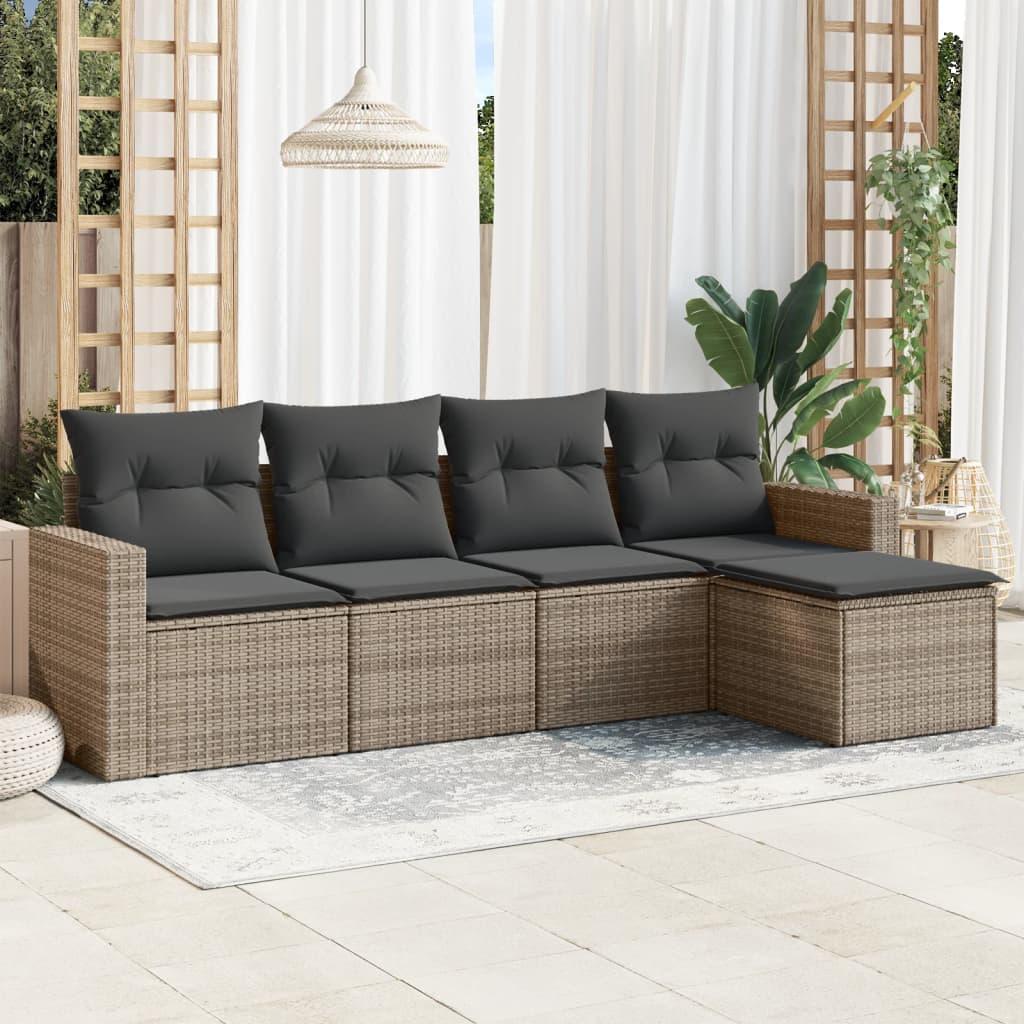 Sofasæt 5 dele med hynder polyrattan grå