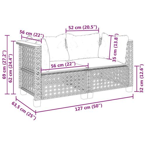 Hjørnemoduler til havesofa 2 stk. med hynder polyrattan grå