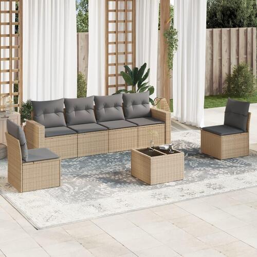 Sofasæt til haven 7 dele med hynder polyrattan beige