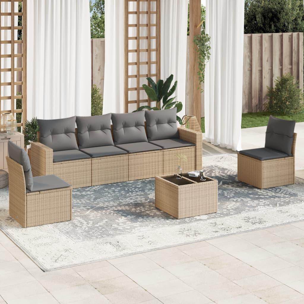 Sofasæt til haven 7 dele med hynder polyrattan beige