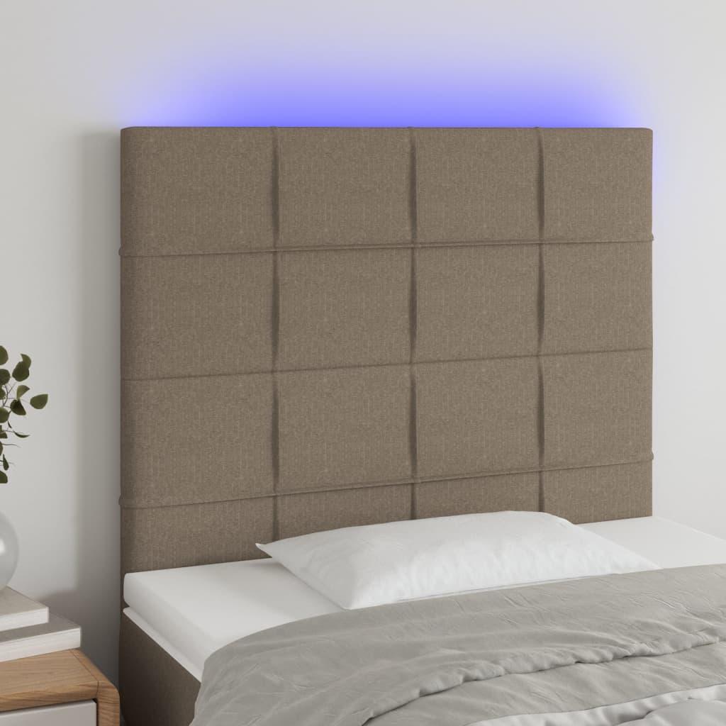 Sengegavl med LED-lys 100x5x118/128 cm stof gråbrun billede