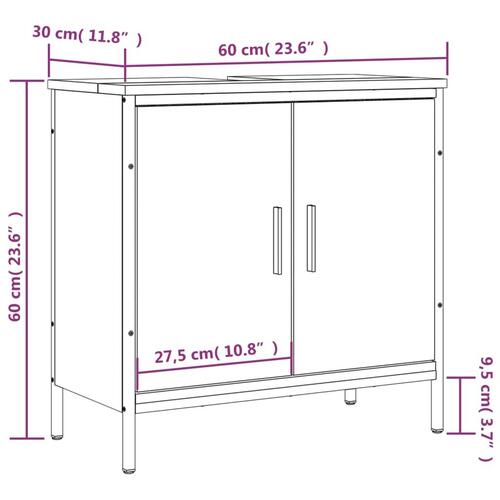 Underskab til håndvask 60x30x60 cm konstrueret træ brunt eg