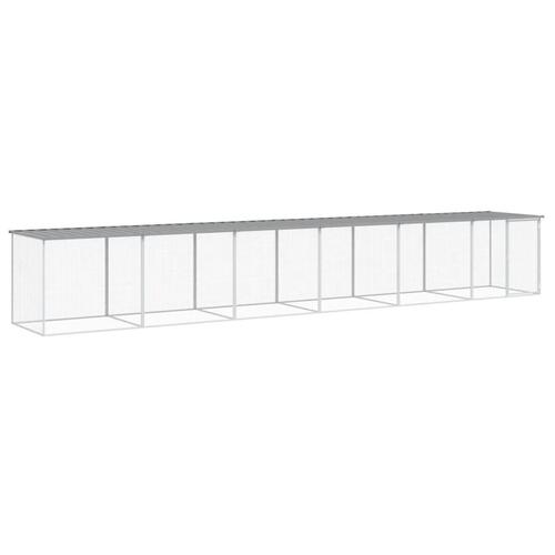 Hønsebur med tag 603x98x90 cm galvaniseret stål lysegrå