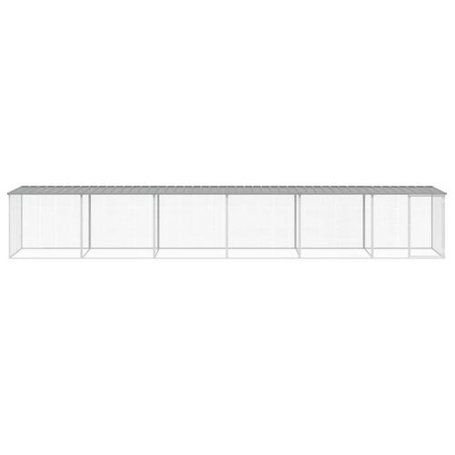 Hønsebur med tag 603x98x90 cm galvaniseret stål lysegrå