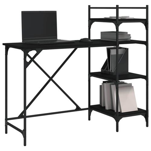 Computerbord med hylder 120x47x109 cm sort