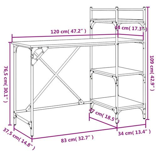 Computerbord med hylder 120x47x109 cm sort