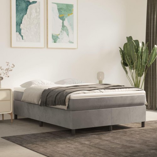 Boxspring sengeramme i fløjl - lysegrå 140 x 200 cm