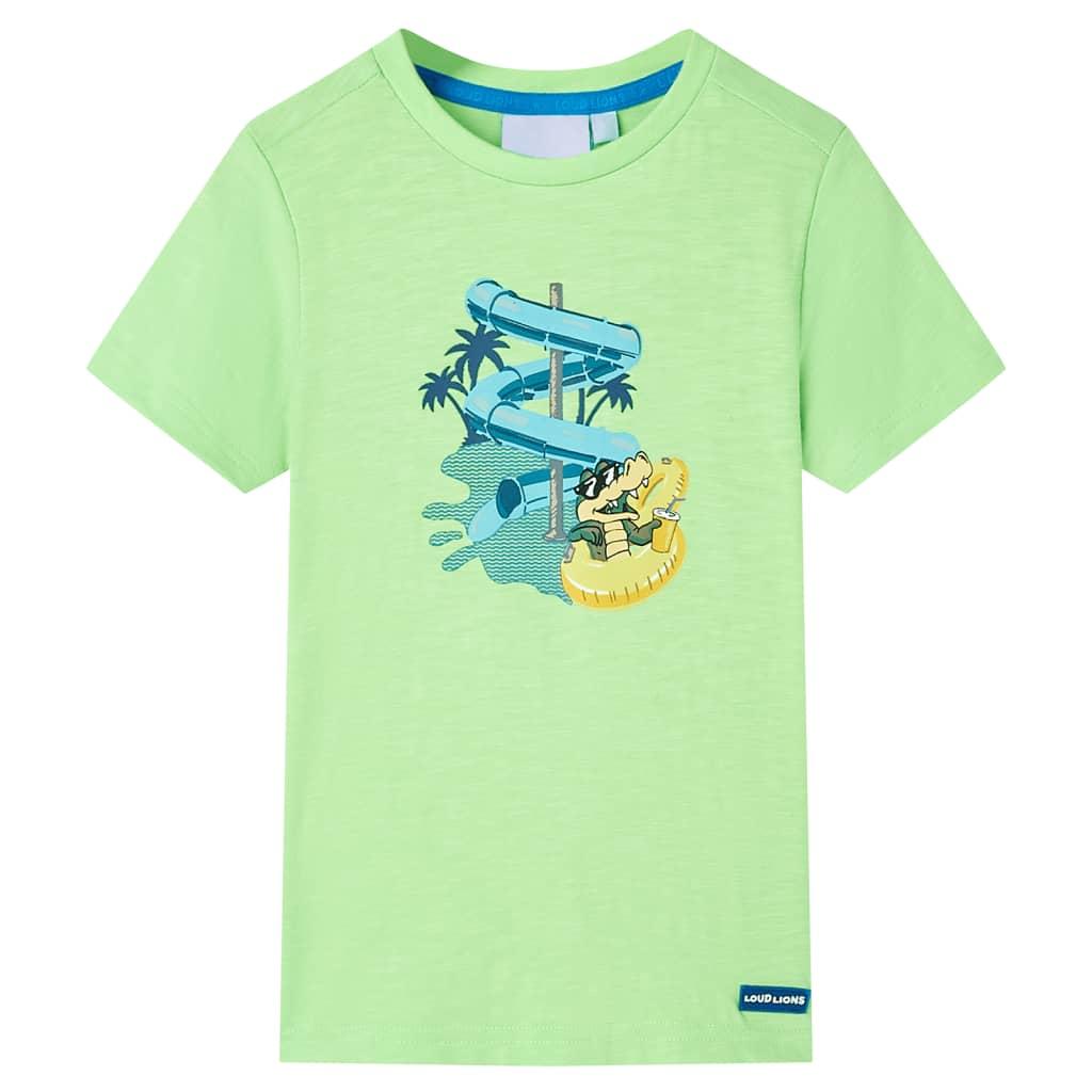 T-shirt til børn str. 116 - neongrøn med vandrutsjebane-print