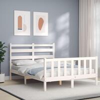 Sengeramme med sengegavl 140x200 cm massivt træ hvid