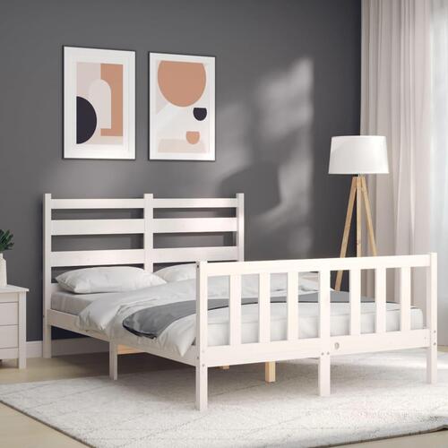 Sengeramme med sengegavl 140x200 cm massivt træ hvid