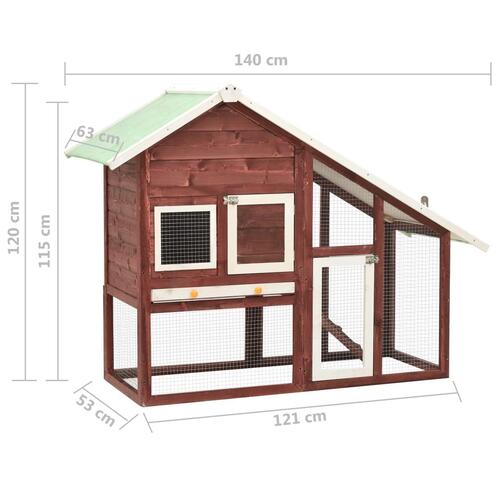 Kaninbur 140x63x120 cm massivt fyrretræ mokka og hvid