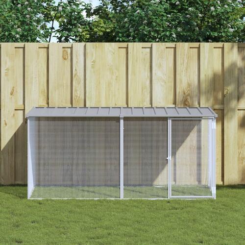 Hønsebur med tag 203x98x90 cm galvaniseret stål lysegrå