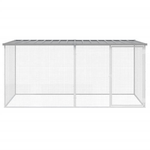 Hønsebur med tag 203x98x90 cm galvaniseret stål lysegrå
