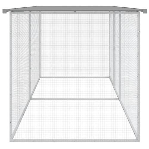 Hønsebur med tag 203x98x90 cm galvaniseret stål lysegrå