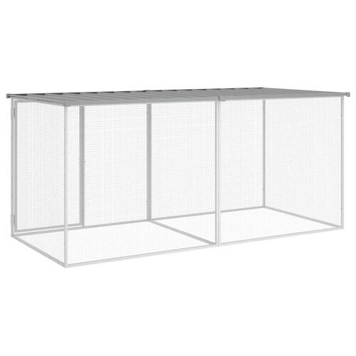 Hønsebur med tag 203x98x90 cm galvaniseret stål lysegrå