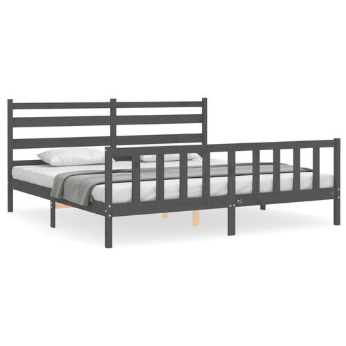 Sengeramme med sengegavl 180x200 cm massivt træ grå