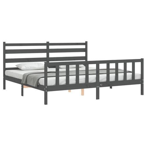 Sengeramme med sengegavl 180x200 cm massivt træ grå