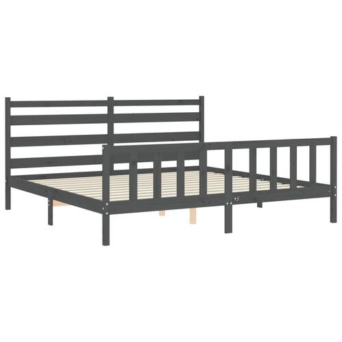 Sengeramme med sengegavl 180x200 cm massivt træ grå