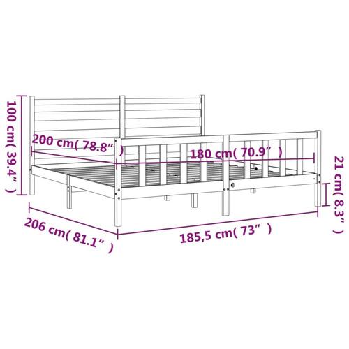 Sengeramme med sengegavl 180x200 cm massivt træ grå